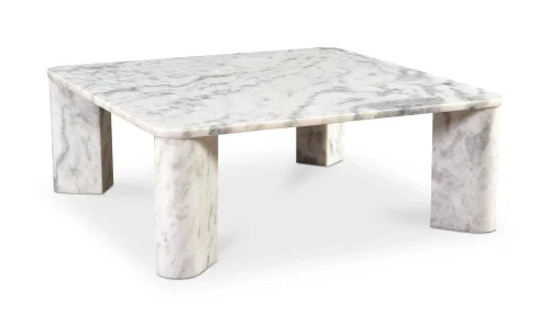 Square Grey and Off White Marble Coffee Table Soft Curved Edges