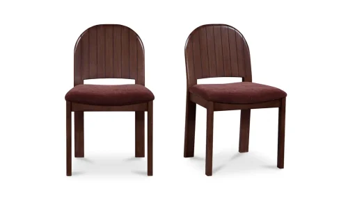 Rich Berry Seat Armless Carved Back Rubber Wood Frame Dining Chair Set 2