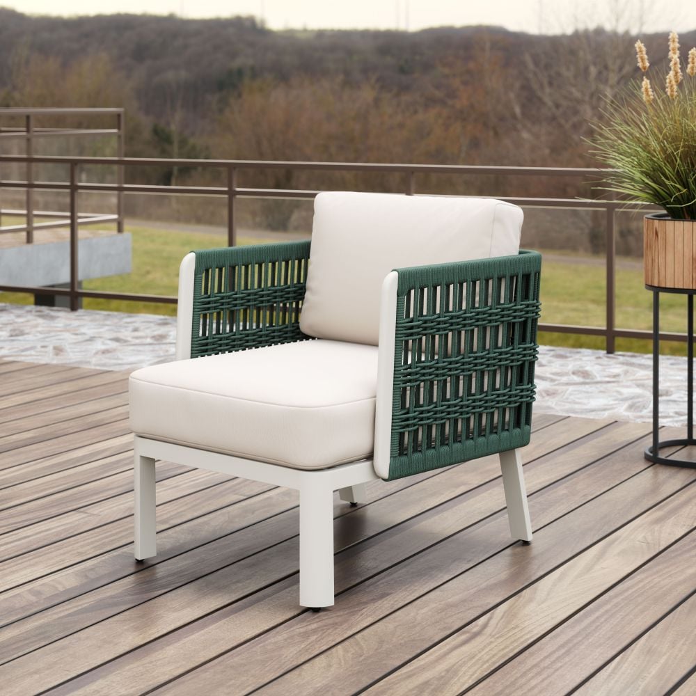 Outdoor Arm Chair White Cushion and Powder Coated Frame