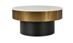 Art Deco Round Brass Marble Black Base Coffee Table