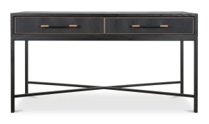 Art Deco Dark Oak Frame Console Table Metal Legs
