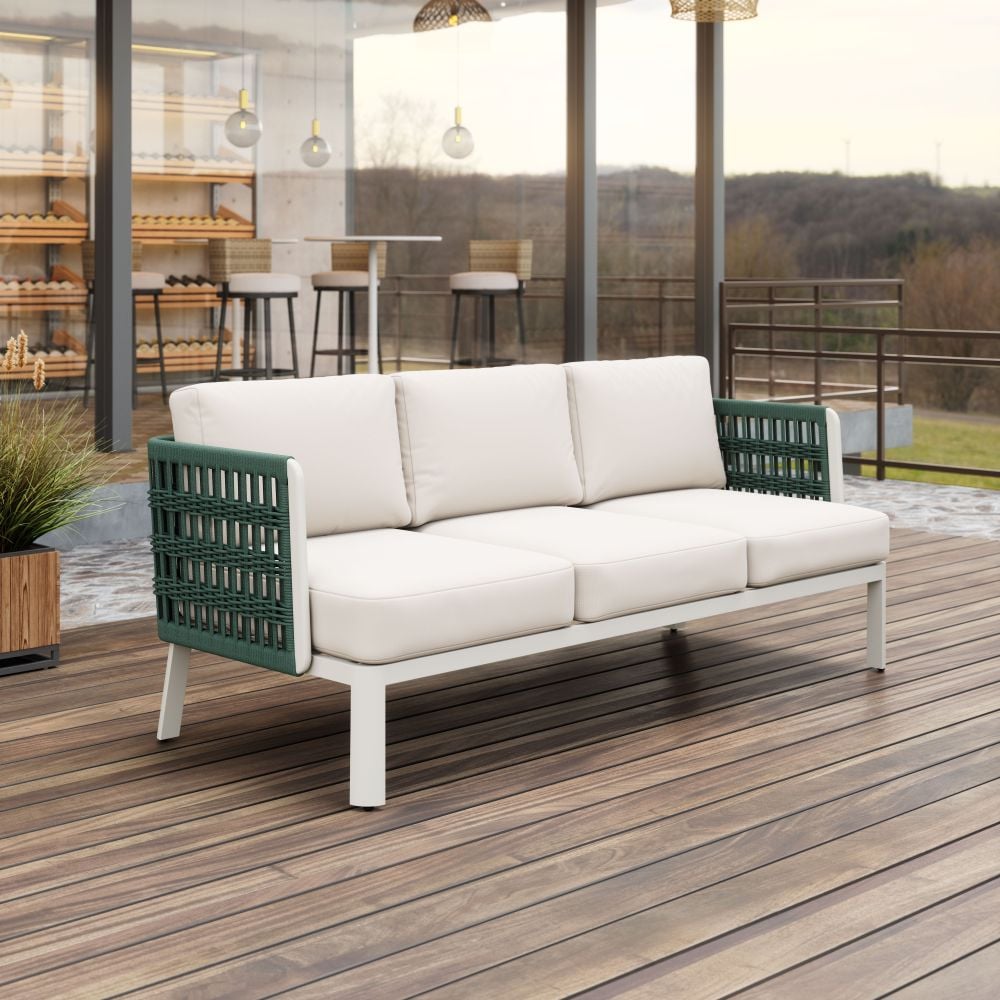 Outdoor Sofa White Cushion and Powder Coated Frame