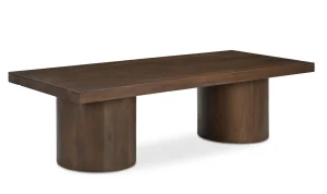 Brown Wood Cylindrical Bases Rectangle Coffee Table