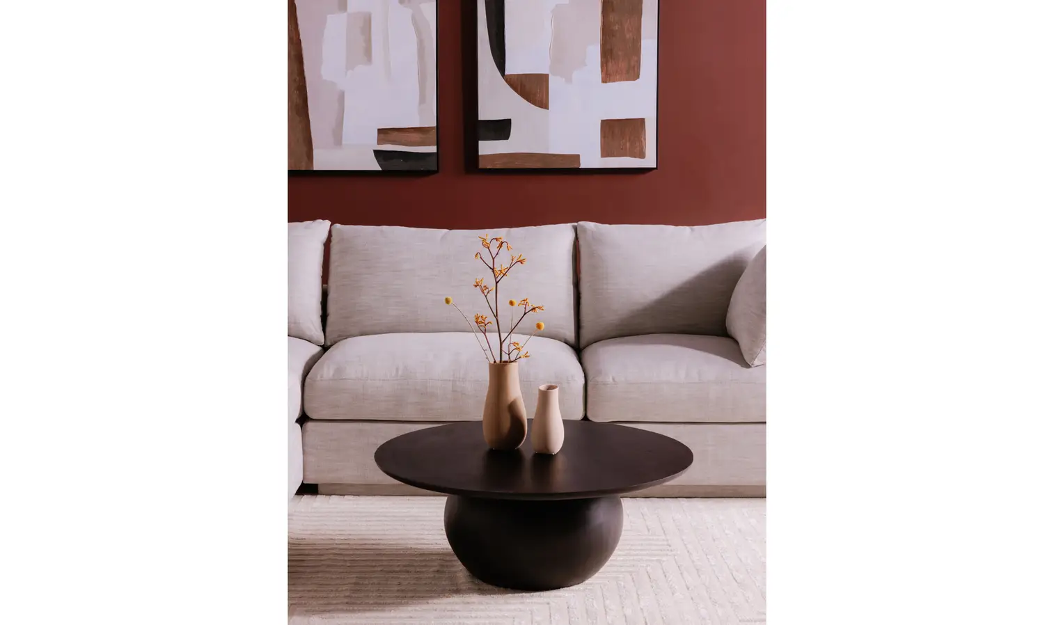Black Circular Acacia Wood Smaller Coffee Table
