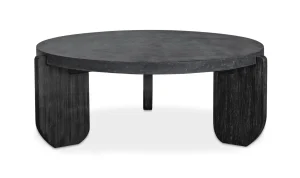 Round Black Concrete Acacia Wood Coffee Table