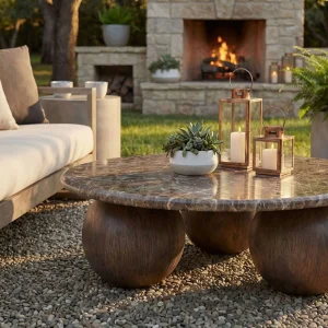 Chocolate Brown Marble Round Indoor Outdoor Coffee Table