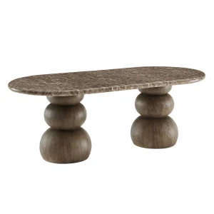 Chocolate Brown Marble Oval Indoor Outdoor Dining Table