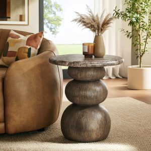 Chocolate Brown Marble Round Indoor Outdoor Accent Table