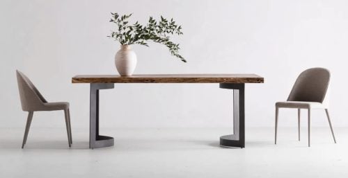Natural Acacia Wood Rectangle Cast Iron Curved Leg Dining Table (small)