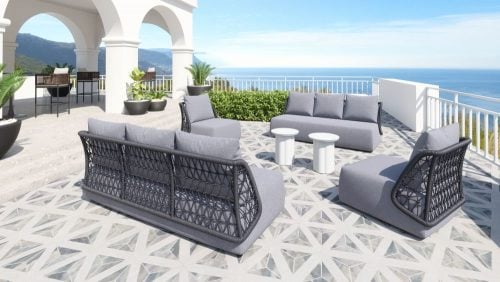 Outdoor Patio Accent Chair Grey Material Black Aluminum Backing