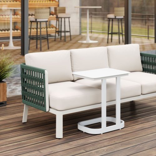 White Faux Wood Powder Coated Aluminum Side Accent End Table