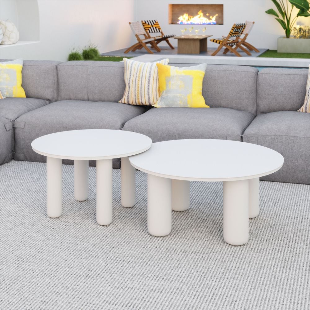 White Powder Coated Outdoor Coffee Table Set 2