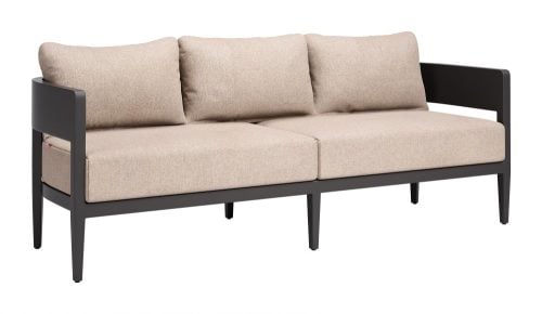 Outdoor Sofa with Beige Cushion and Black Powder Coated Aluminum Frame