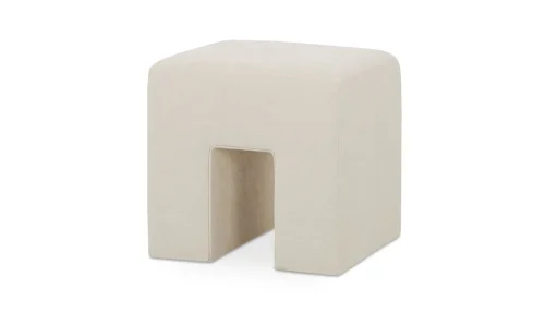 U-Shape Square Linen Blend Fabric in Oatmeal Ottoman Footstool