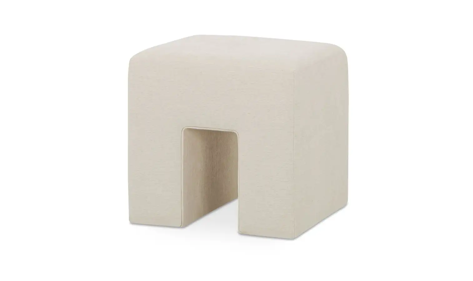 U-Shape Square Linen Blend Fabric in Oatmeal Ottoman Footstool