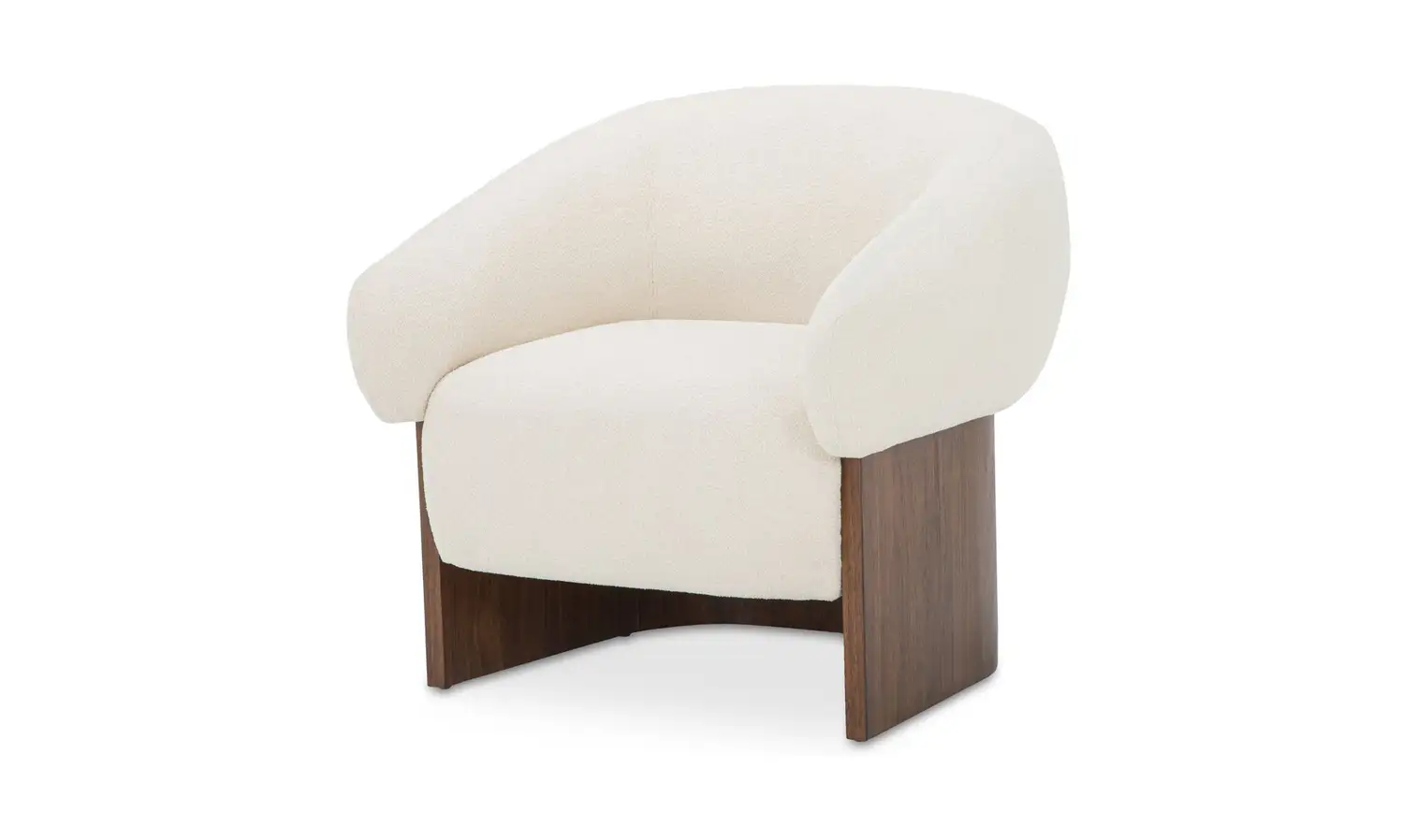 Cream Boucle Walnut Wood Curved Back Accent Occasional Chair