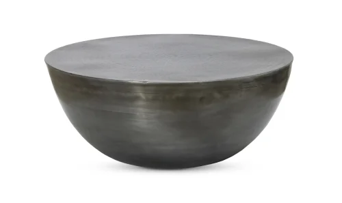 Zinc Nickel Dented Round Drum Style Coffee Table