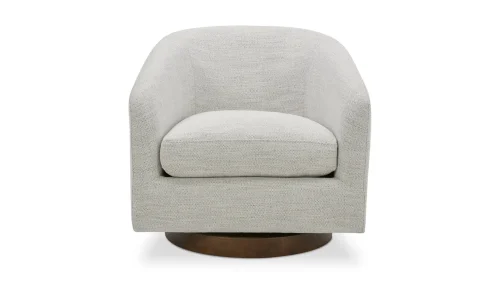 White Specked Fabric Wood Base Swivel Chair