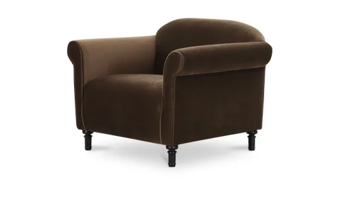 Dark Brown Faux Mohair Velvet Rolled Arms Accent Chair