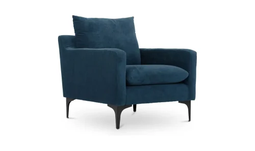 Blue Fabric Angled Back Steel Legs Occasional Accent Chair