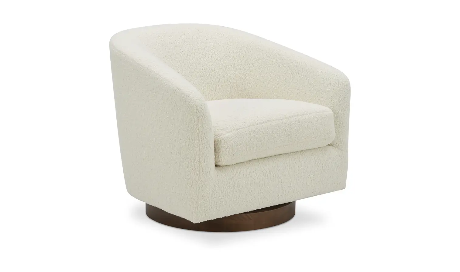 White Shearling Fabric Wood Base Swivel Chair