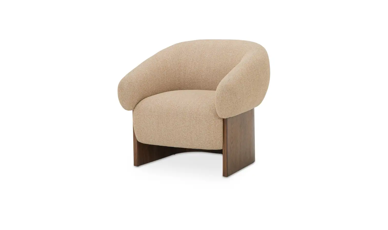 Tan Boucle Walnut Wood Curved Back Accent Occasional Chair