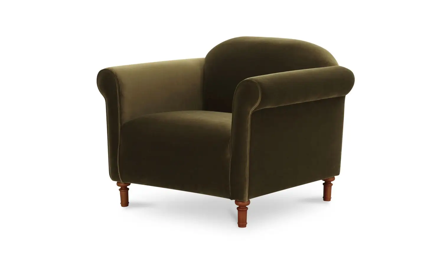 Dark Green Faux Mohair Velvet Rolled Arms Accent Chair