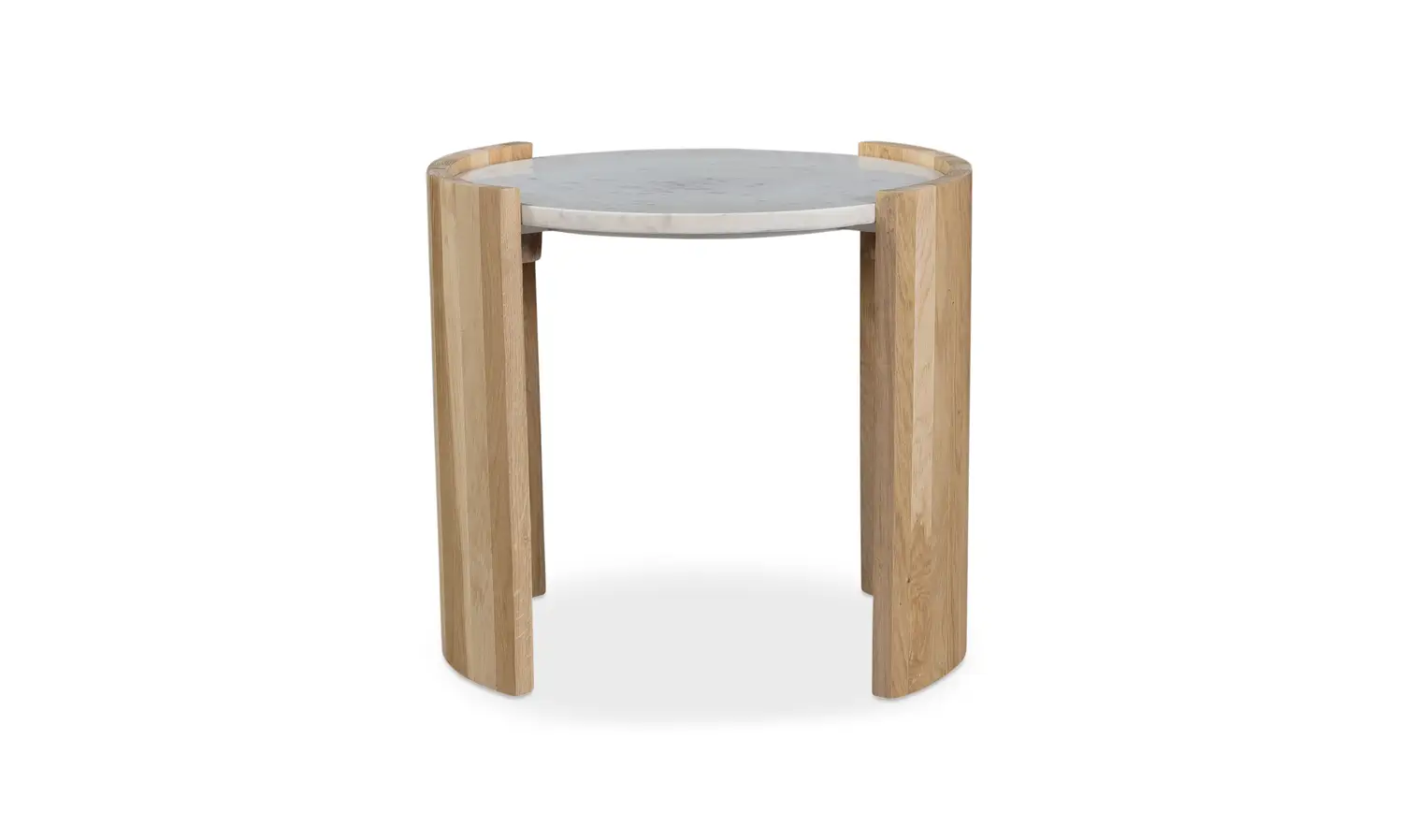 Oak Curved Leg Round Marble Top Side Accent Table