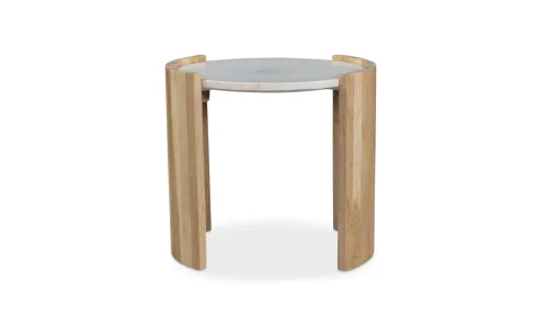 Oak Curved Leg Round Marble Top Side Accent Table