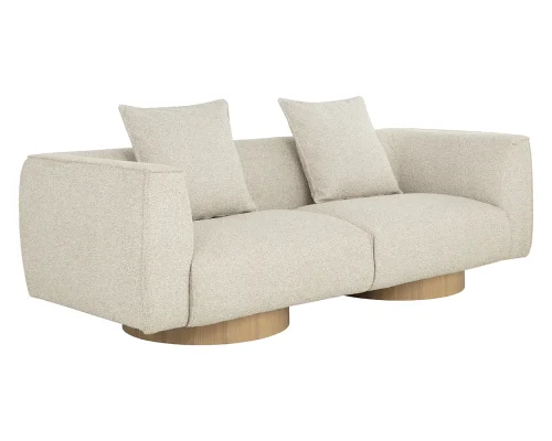Contemporary Oatmeal Fabric Light Oak Rounded Base Sofa