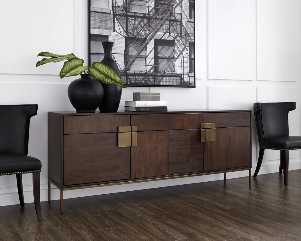 Acacia Wood Alternating Pattern Sideboard Cabinet
