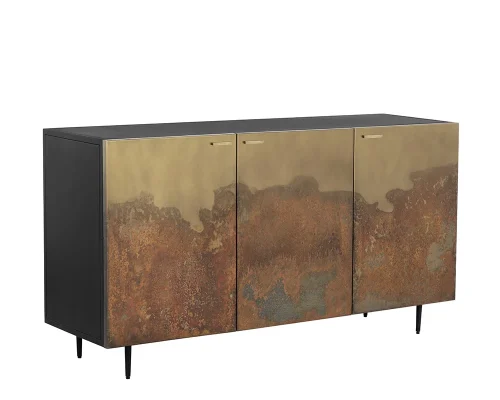 Brass Ombre Patine Front Black Metal Frame Sideboard Cabinet