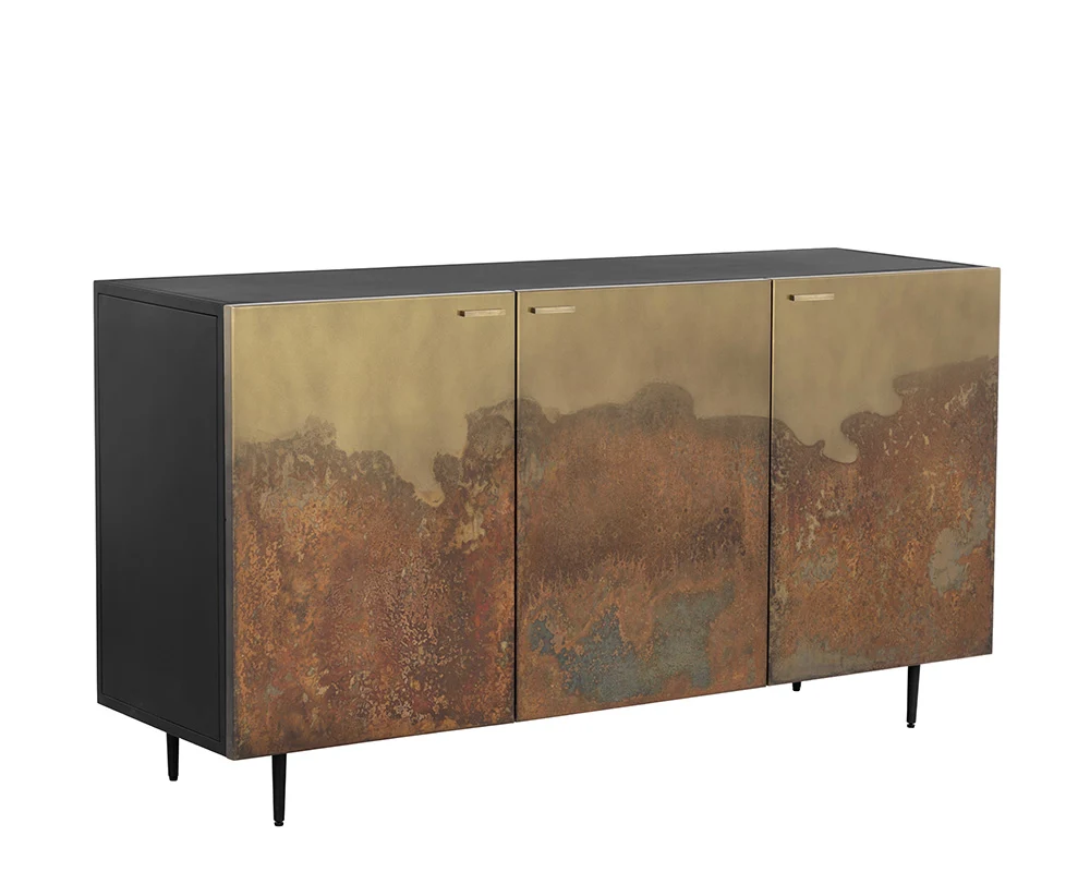 Brass Ombre Patine Front Black Metal Frame Sideboard Cabinet