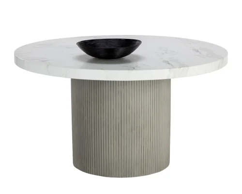 White Top and Light Grey Fluted Base Round Indoor Outdoor Dining Table