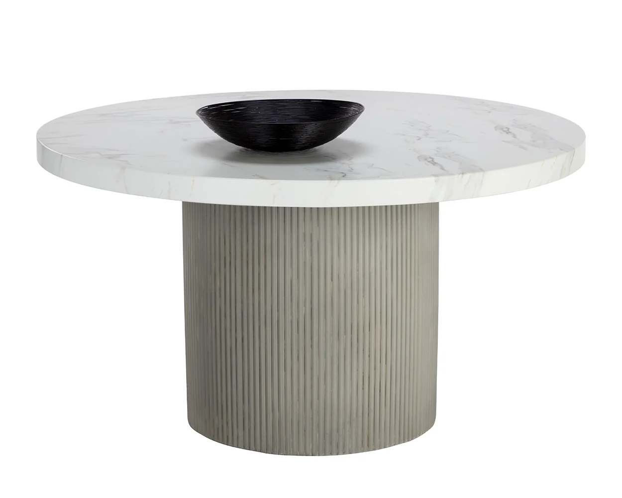 White Top and Light Grey Fluted Base Round Indoor Outdoor Dining Table