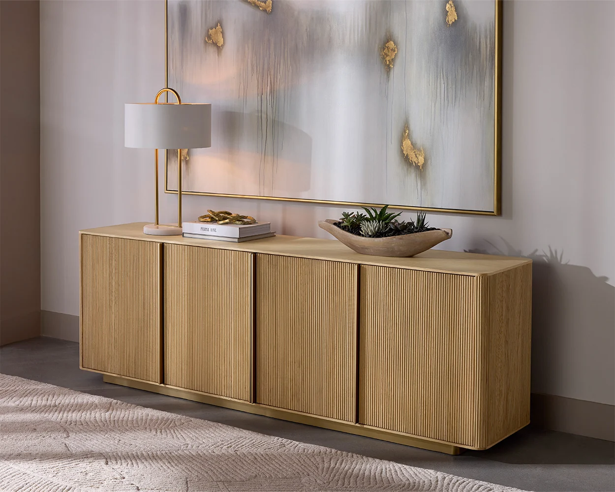 Rustic Oak Textured Sideboard Cabinet