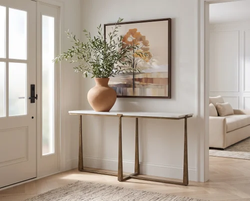 White Marble Antique Brass Chic Console Table