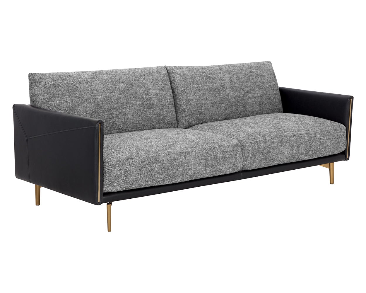 Stitched Detailing Geometric Design Faux Black Leather Sofa