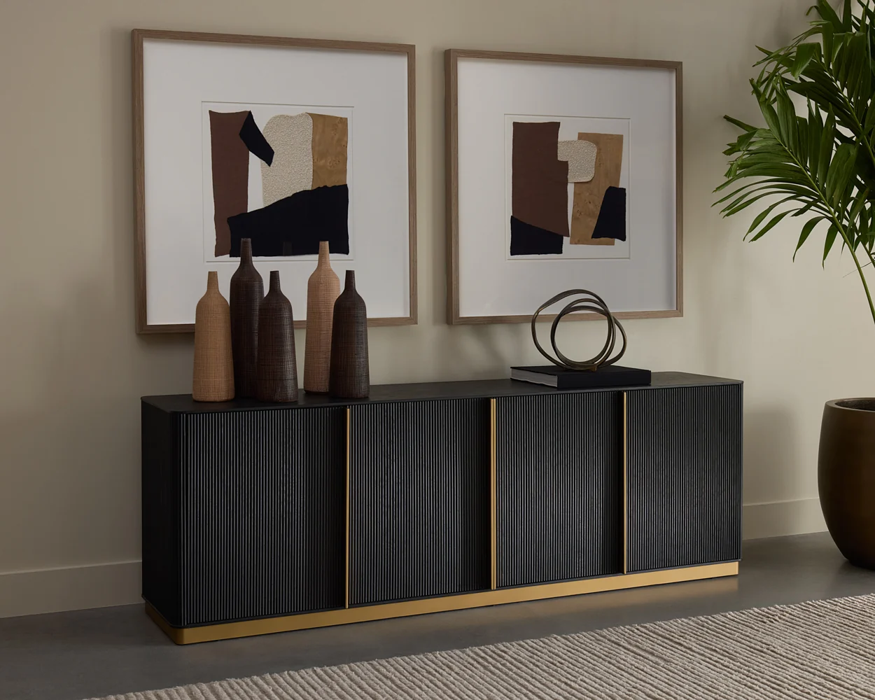 Charcoal Oak Textured Sideboard Cabinet