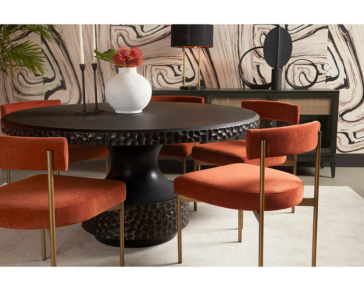 Black Concrete Hammered Design Round Indoor Outdoor Dining Table