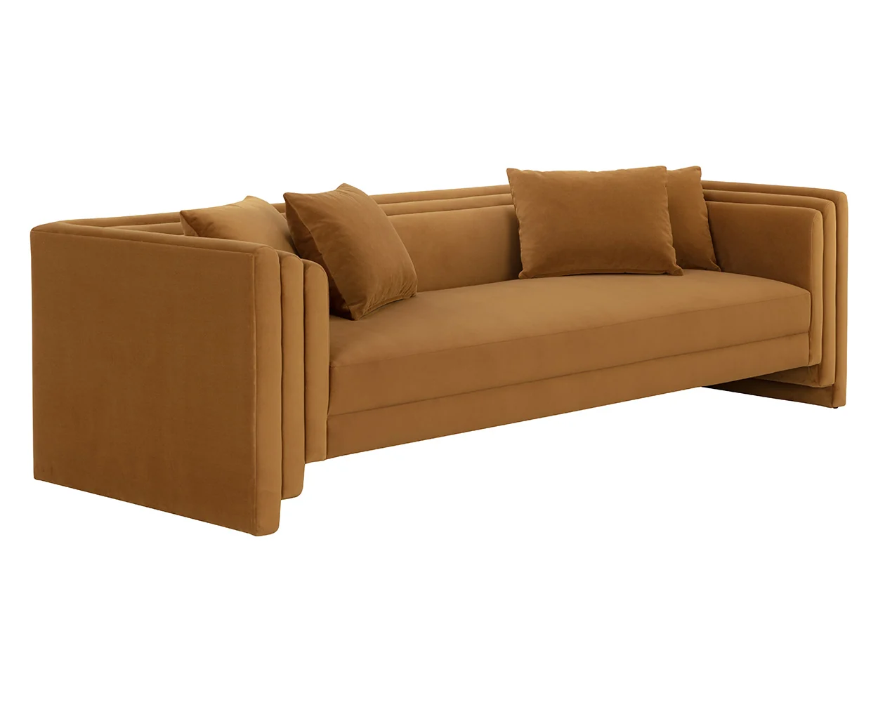 Deep Honey Gold Velvet Geometric Lines Sofa