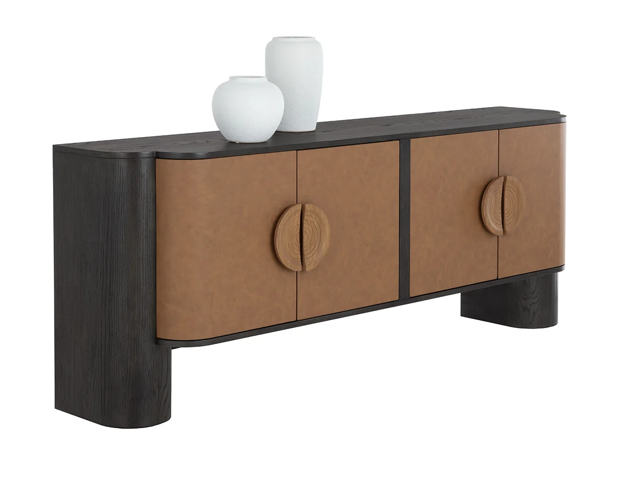 Smokey Grey Sideboard with Unique Faux Leather Doors