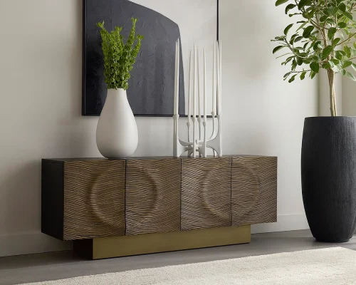 Iron and Aluminum Wave Markings Sideboard Console Cabinet