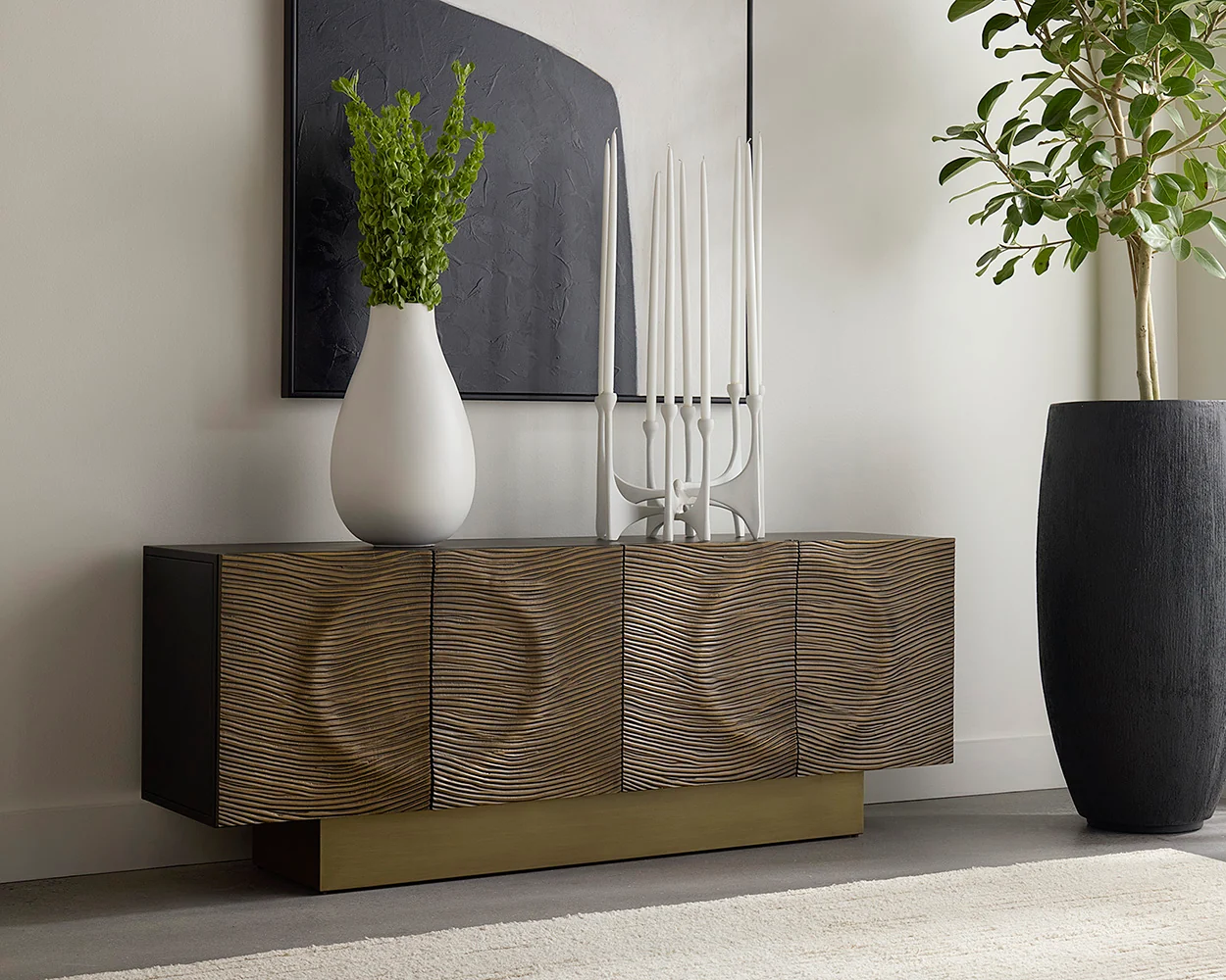 Iron and Aluminum Wave Markings Sideboard Console Cabinet