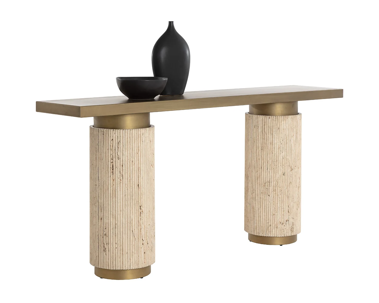 Greek Columns Base Antique Brass Top Console Table
