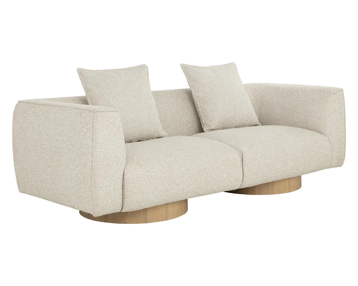 Contemporary Oatmeal Fabric Light Oak Rounded Base Sofa
