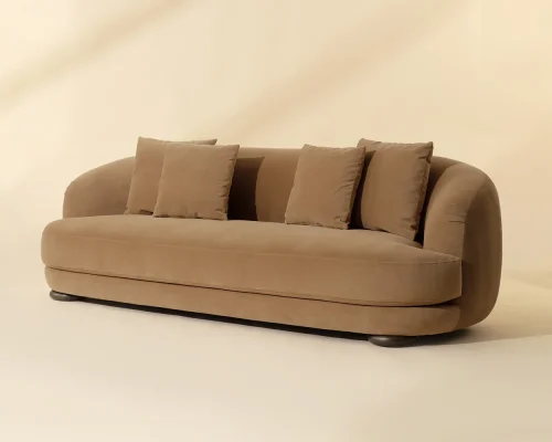 Elegant Velvet Camel Color Curved Sofa