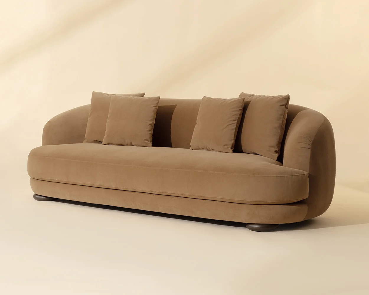 Elegant Velvet Camel Color Curved Sofa