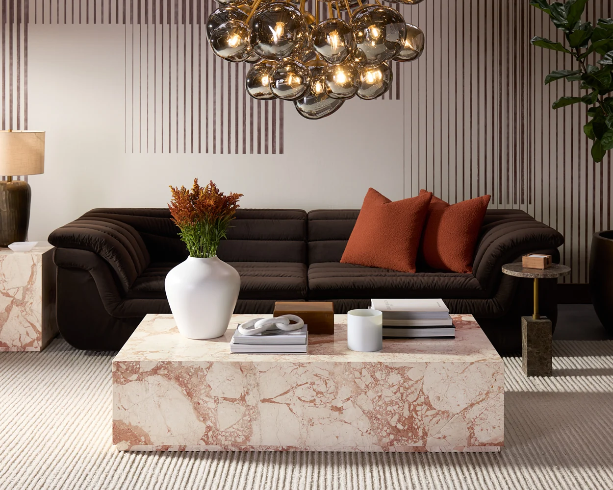 Rectangle Marble Rich Veining Large Coffee Table