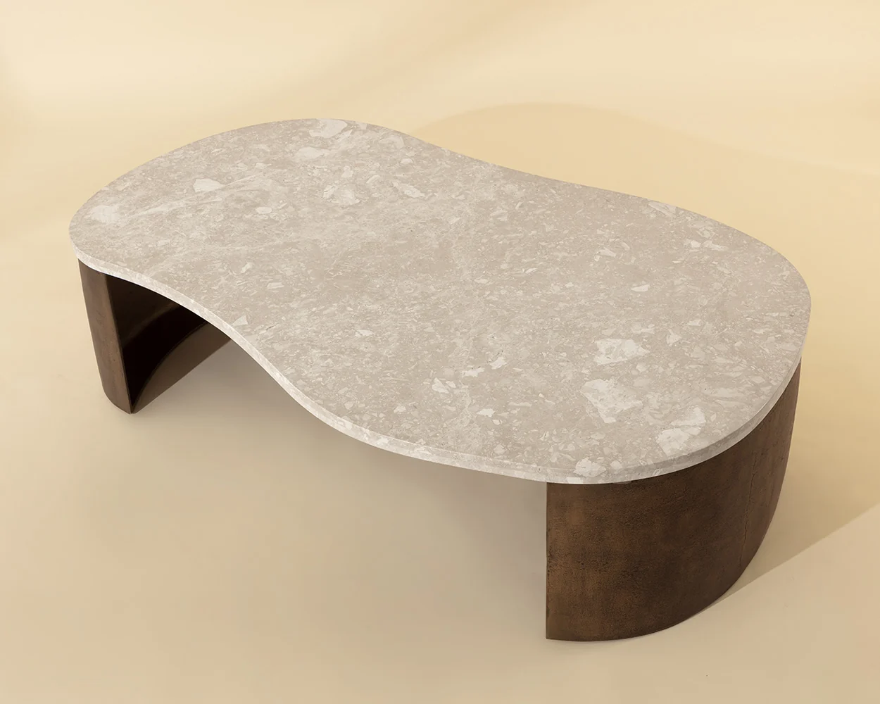 Curves Marble Top Antique Bronze Metal Base Coffee Table